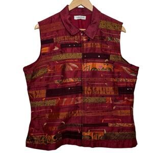 Coldwater Creek Snap Up  Patchwork Beaded Embroidered Western Art to Wear Vest